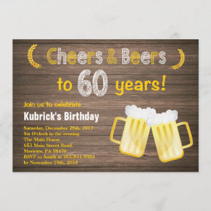 Rustic Cheers and Beers 60th Birthday Invitation