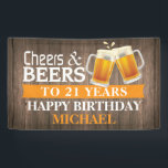 Rustic Cheers and Beers Happy 21st Birthday Orange Banner<br><div class="desc">Rustic Cheers and Beers Happy 21st Birthday Banner Orange. For further customisation,  please click the "Customise it" button and use our design tool to modify this template.</div>
