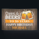 Rustic Cheers and Beers Happy 50th Birthday Orange Banner<br><div class="desc">Rustic Cheers and Beers Happy 50th Birthday Banner Orange. For further customisation,  please click the "Customise it" button and use our design tool to modify this template.</div>