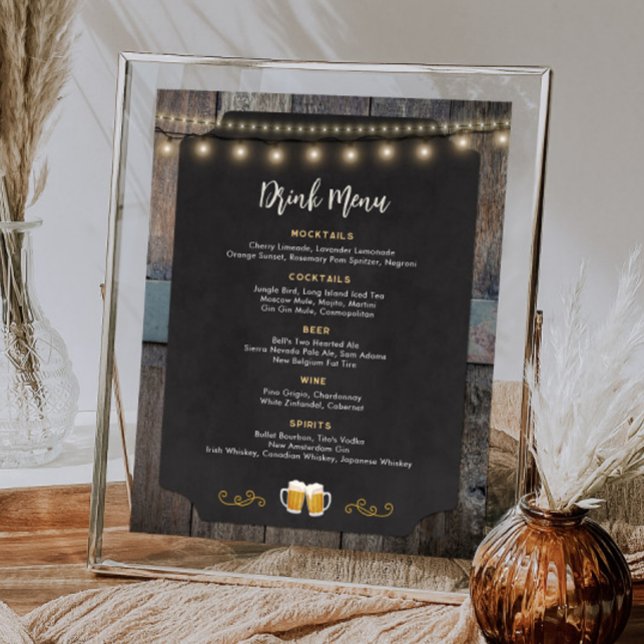Rustic Cheers and Beers Themed 8x10 Drink Menu Poster (Rustic Cheers and Beers Themed 8x10 Dinner Menu Poster)