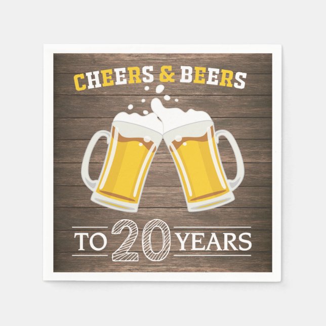 Rustic Cheers and Beers to 20 Years Napkins (Front)