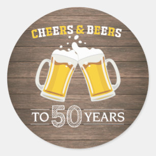 Rustic Cheers and Beers to 50 Years Classic Round Sticker