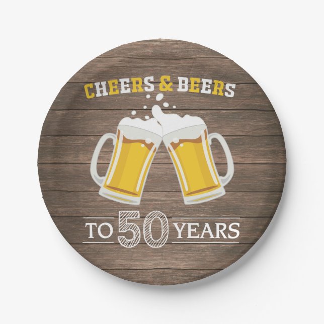 Rustic Cheers and Beers to 50 Years Paper Plate (Front)