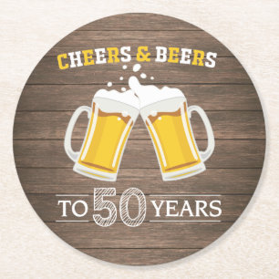 Rustic Cheers and Beers to 50 Years Round Paper Coaster