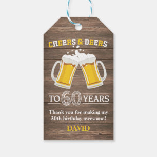 Rustic Cheers and Beers to 60 Years Gift Tags