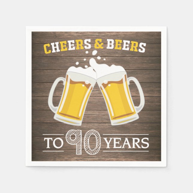 Rustic Cheers and Beers to 90 Years Napkins (Front)