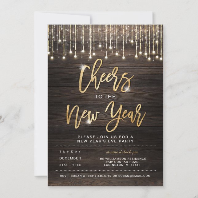 Rustic Cheers New Years Party Invitation (Front)