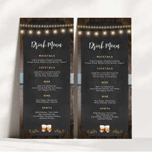 Rustic Cheers Whiskey Shot Themed 4x9 Drink Menu