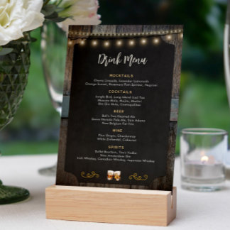 Rustic Cheers Whiskey Shot Themed 5x7 Drink Menu