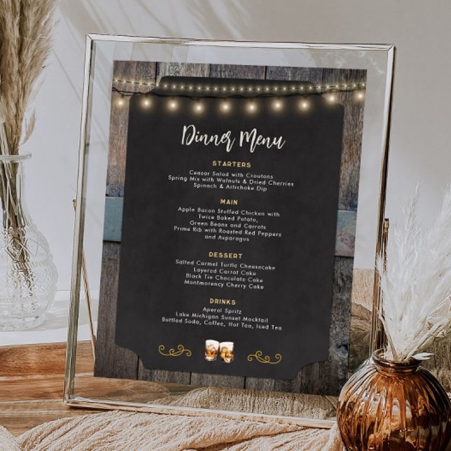 Rustic Cheers Whiskey Themed 8x10 Dinner Menu Poster (Rustic Cheers Whiskey Themed 8x10 Dinner Menu Poster)