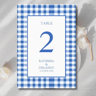 Rustic Chequered Baby Blue Plaid Gingham Wedding Table Number