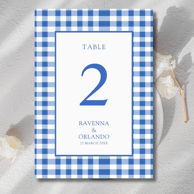 Rustic Chequered Baby Blue Plaid Gingham Wedding Table Number (Creator Uploaded)