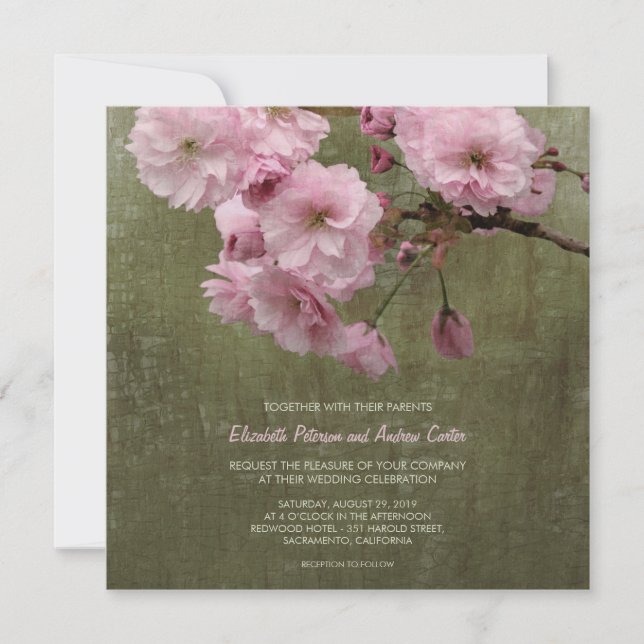 Rustic Cherry Blossom Floral 5.25x5.25 Invitation (Front)