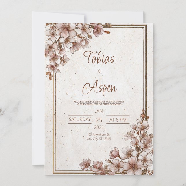 Rustic Cherry Blossom Wedding  Invitation (Front)