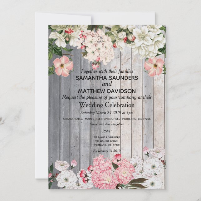 Rustic cherry Blossom Wedding Invitation (Front)