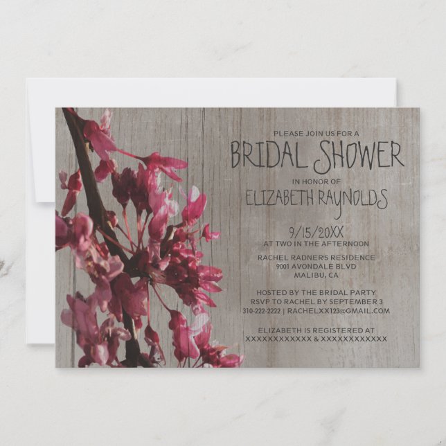 Rustic Cherry Blossoms Bridal Shower Invitations (Front)