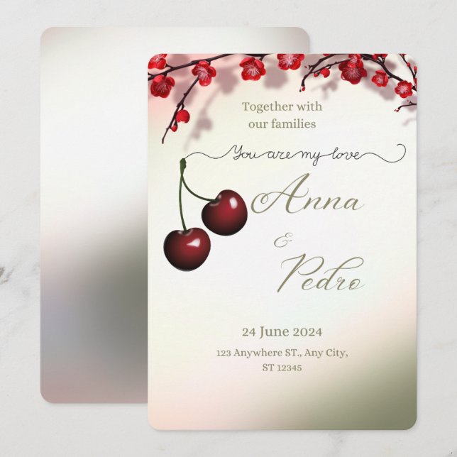 ​Rustic Cherry Fruit Romantic Wedding Invitation (Front/Back)