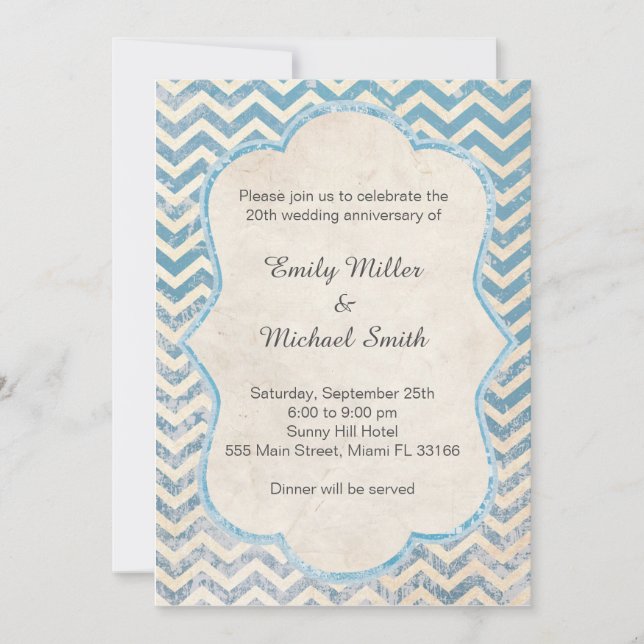 Rustic Chevon Blue Wedding Anniversary Invitation (Front)