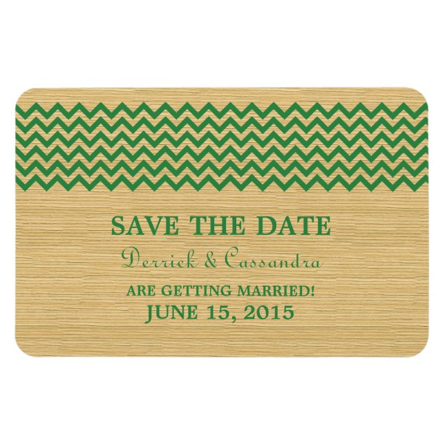 Rustic Chevron Save the Date Magnet, Green Magnet (Horizontal)