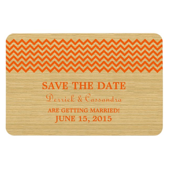Rustic Chevron Save the Date Magnet, Orange Magnet (Horizontal)