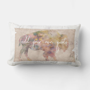 rustic chic add your own quote bison art lumbar cushion
