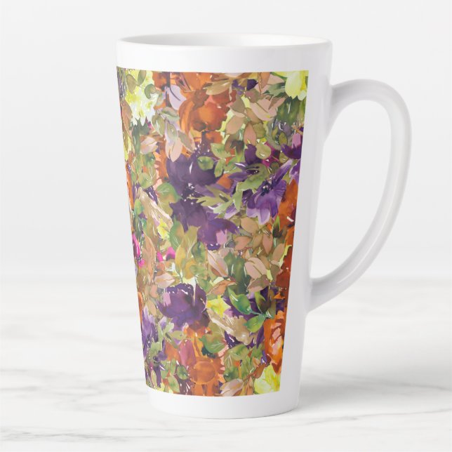 Rustic Chic Autumn Fall Floral Pattern Latte Mug (Right)