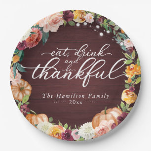 Rustic Chic Autumn Flowers Thanksgiving Dinner Pap Paper Plate