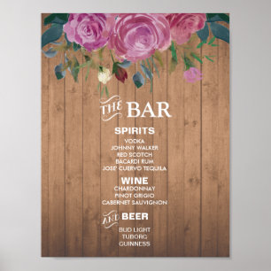Rustic chic Bar Menu Sign   Wedding party bar