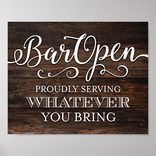 Rustic Chic BAR OPEN Party Sign Print (Front)