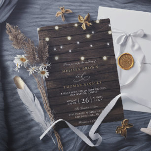 Rustic Chic Barn Wood Elegant QR Code Wedding Invitation