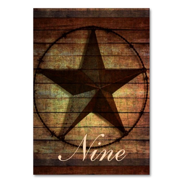 rustic chic barn wood texas star western wedding table number (Front)