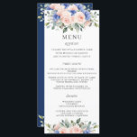 Rustic Chic Blush Blue Floral Flowers Wedding Menu<br><div class="desc">Designed to co-ordinate with our Rustic Blush and Blue Floral wedding collection, this elegant wedding menu features a beautiful watercolor soft blush roses, blue anemones and greenery arrangement. Personalise it with your wedding details easily and quickly, simply press the customise it button to further re-arrange and format the style and...</div>