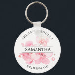 Rustic Chic Blush Pink Floral Personalised Key Ring<br><div class="desc">Rustic chic pink cherry blossoms create a pretty bridesmaid gift. The bridesmaid's name divides the roses in half. The bride's name and wedding is written in curved text above the roses bridesmaid is written in curved text below. This keychain is part of the Cherry Blossom collection. You'll find many other...</div>