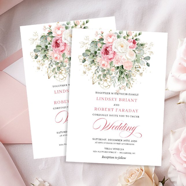 Rustic Chic Blush Roses Wedding Invitation (Rustic Chic Blush Roses Wedding Invitation)