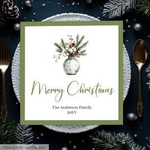 Rustic Chic Bohemian Christmas Bouquet Watercolor Napkin