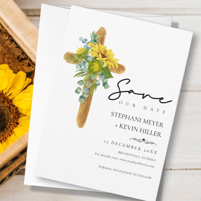Rustic Chic Boho Sunflower Cross Wedding Save The Date (Creator Uploaded)