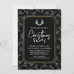 Rustic Chic Botanical Antler Christmas Party Invitation