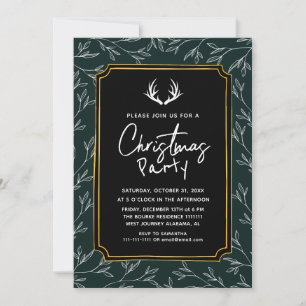 Rustic Chic Botanical Antler Christmas Party Invitation