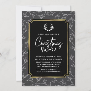 Rustic Chic Botanical Antler Christmas Party Invitation