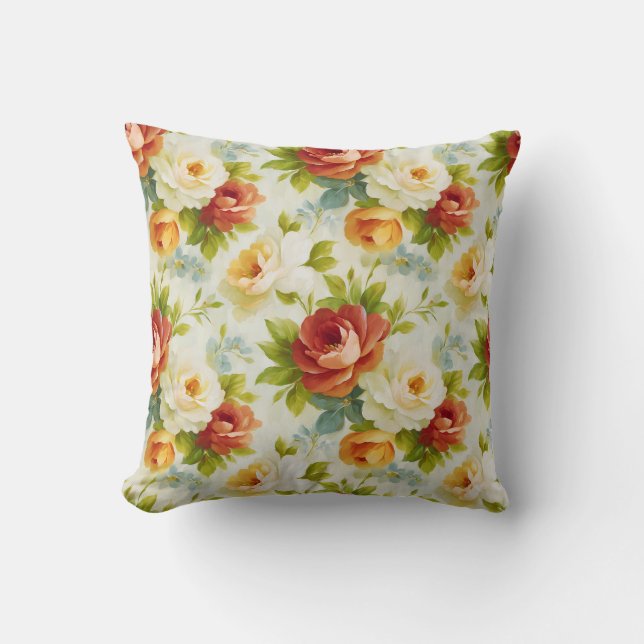 Rustic Chic Botanical Summer Floral Pattern Cushion (Front)