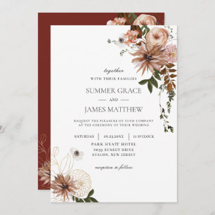 Rustic Chic Brown Cream Blush Ivory Fall Wedding  Invitation