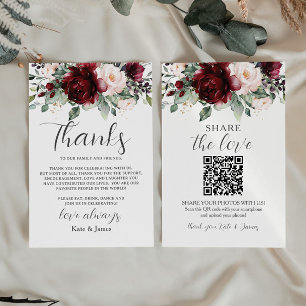 Rustic Chic Burgundy Blush Floral QR Share Photos Card