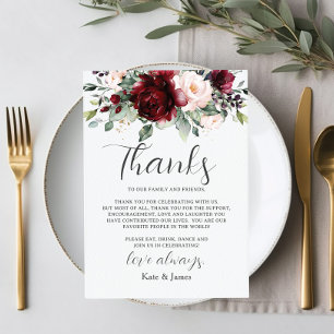 Rustic Chic Burgundy Blush Floral QR Share Photos Thank You Card