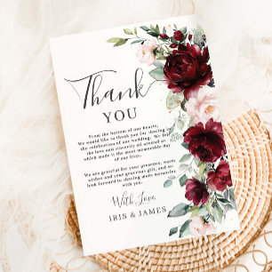 Rustic Chic Burgundy Blush Pink Floral Wedding Thank You Card