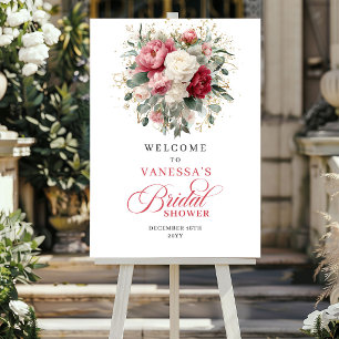 Rustic Chic Burgundy Floral Bridal Shower Welcome Poster