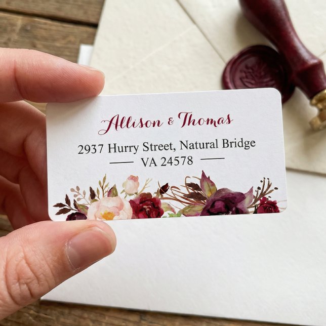Rustic Chic Burgundy Marsala Red Floral Wedding Label (Creator Uploaded)