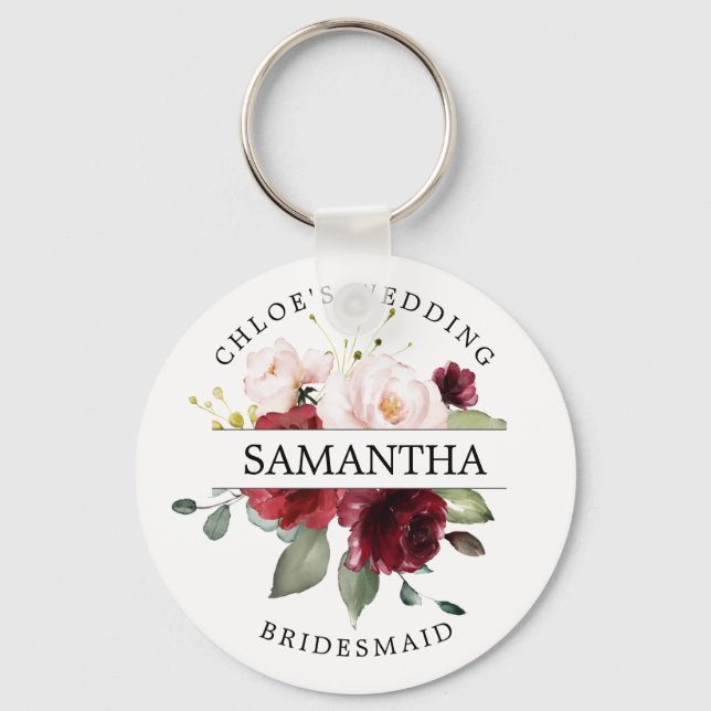 Rustic Chic Burgundy Red Blush Pink Personalised Key Ring (Front)