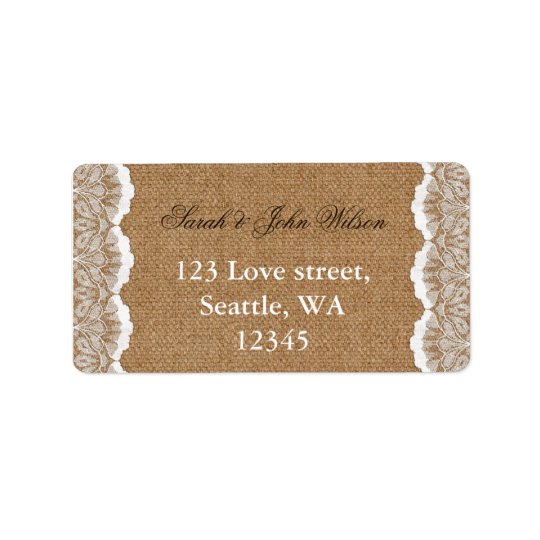 Rustic Chic burlap and lace country wedding Address Label