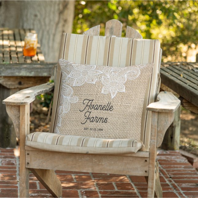Rustic Chic Burlap & Lace Personalised Cushion (Chair)