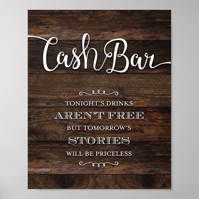 Rustic Chic CASH BAR Party Sign Print (Front)
